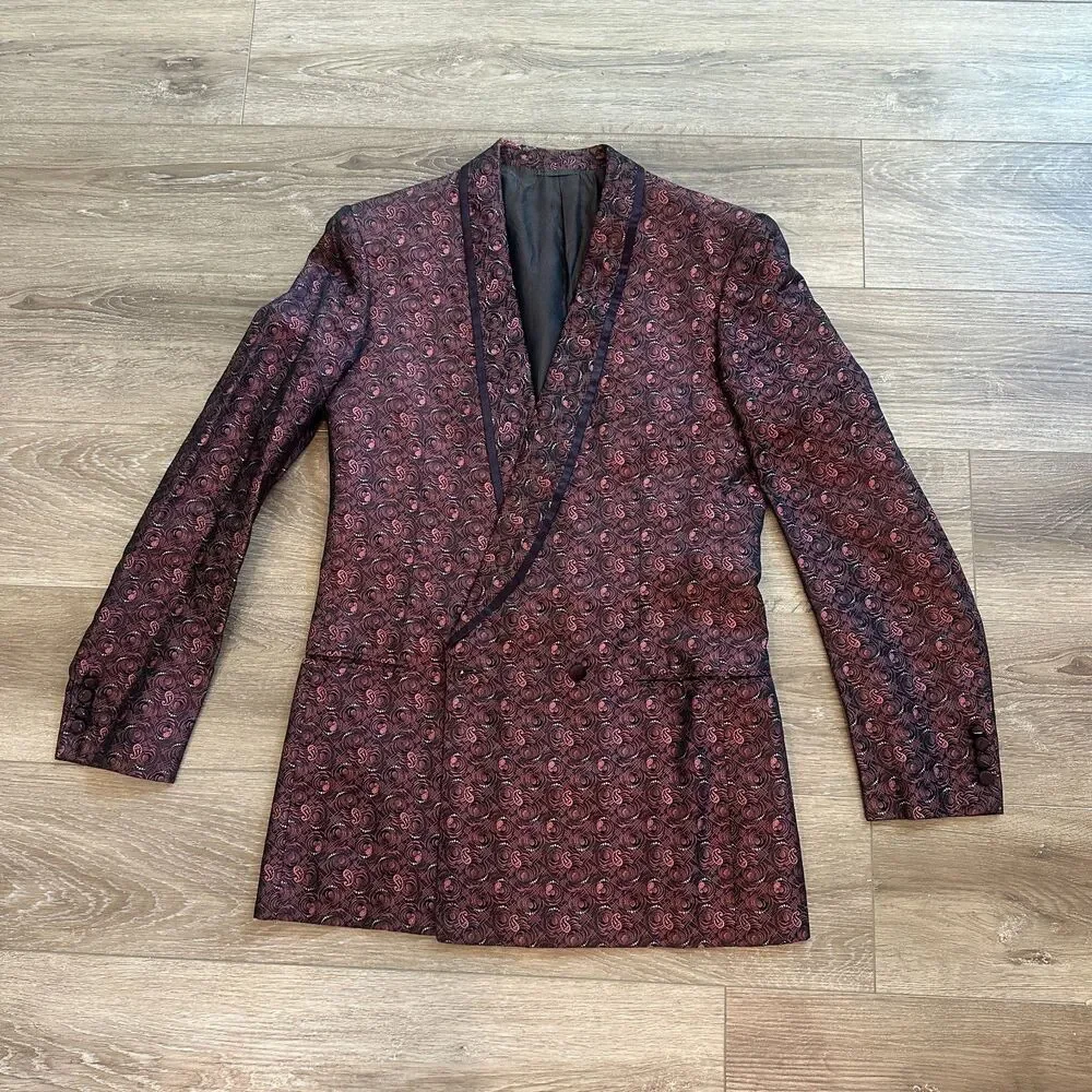 Vtg Brioni Italy 100% Silk Paisley Brocade Smoking Jacket Tuxedo Blazer Sz 38R